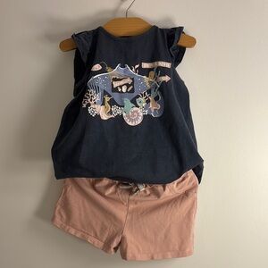 Navy Graphic Tank and Pink Shorts Set